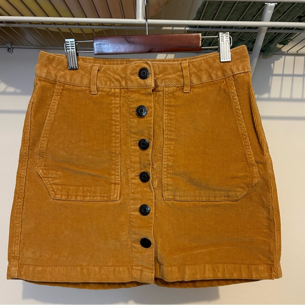 Button-Front Corduroy Skirt in Orange 🍂